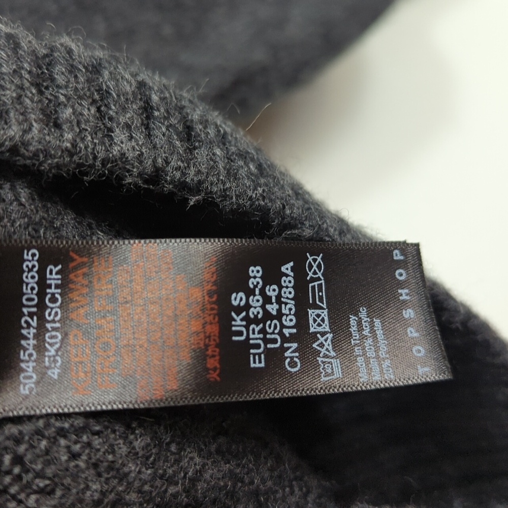Topshop‎ Dark Gray Long Puff Sleeve V Neck Cardigan Sweater Size 4-6 - Picture 9 of 9